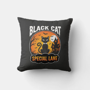 Halloween Black Cat Haunted House Moon Design Cushion