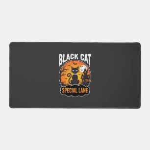 Halloween Black Cat Haunted House Moon Design Desk Mat