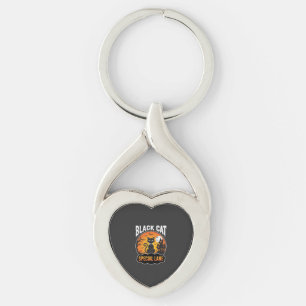 Halloween Black Cat Haunted House Moon Design Key Ring