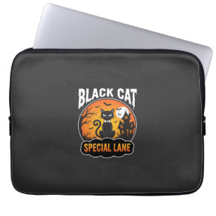 Halloween Black Cat Haunted House Moon Design Laptop Sleeve