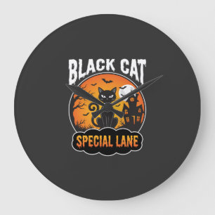 Halloween Black Cat Haunted House Moon Design Large Clock