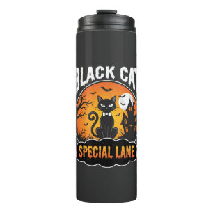 Halloween Black Cat Haunted House Moon Design Thermal Tumbler