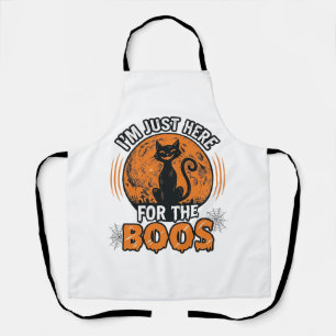 Halloween Black Cat Here For The Boos Vintage Shir Apron