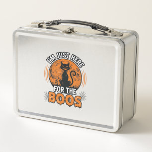 Halloween Black Cat Here For The Boos Vintage Shir Metal Lunch Box