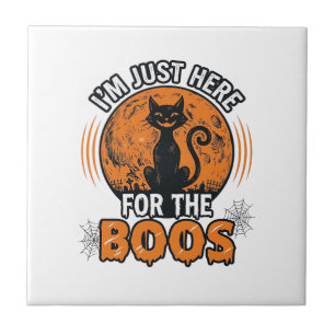 Halloween Black Cat Here For The Boos Vintage Shir Tile