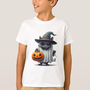 Halloween Black Cat Holding Pumpkin Accent 👻 T-Shirt