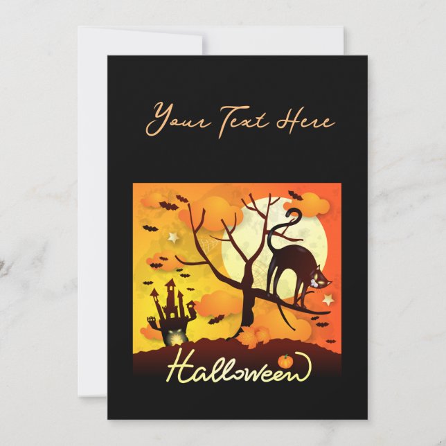 Halloween Black Cat Holiday Card (Front)