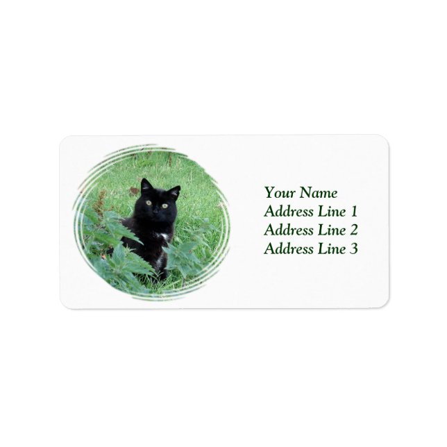 Halloween Black Cat in Grass Address Label (Front)