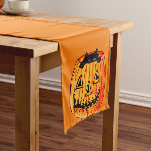 HALLOWEEN BLACK CAT IN PUMPKIN table runner