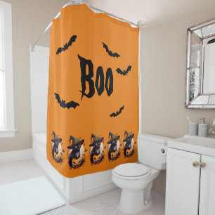 Halloween Black Cat Jack-o-Lantern Orange Shower  Curtain