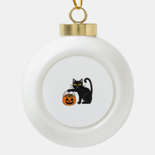 Halloween Black Cat Jack O' Lantern Pumpkin Sweet Ceramic Ball Christmas Ornament