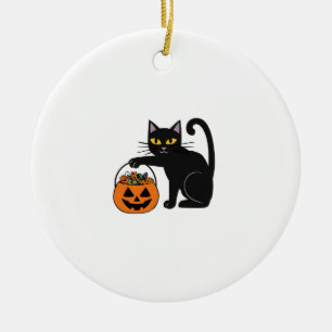 Halloween Black Cat Jack O' Lantern Pumpkin Sweet Ceramic Tree Decoration