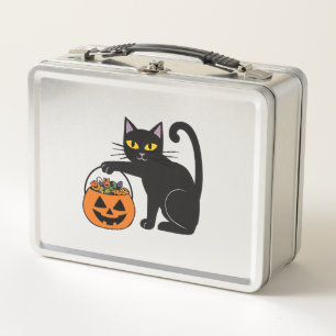 Halloween Black Cat Jack O' Lantern Pumpkin Sweet  Metal Lunch Box