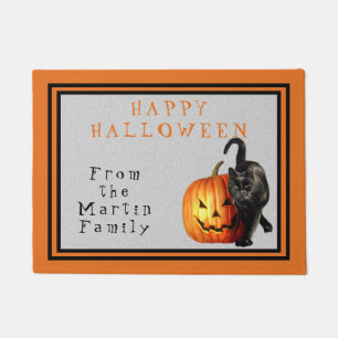 Halloween Black Cat & Jack O'Lantern Personalised Doormat