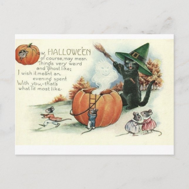 Halloween Black Cat Kitten Mice Mouse Postcard (Front)