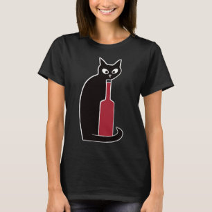 Halloween Black Cat Loves Wine T-Shirt