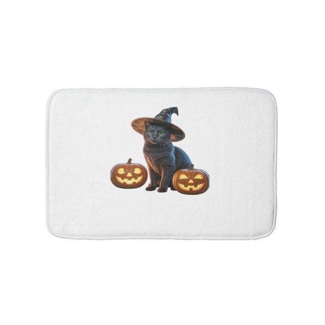 Halloween Black Cat Magic Classic T-Shirt Bath Mat (Front)