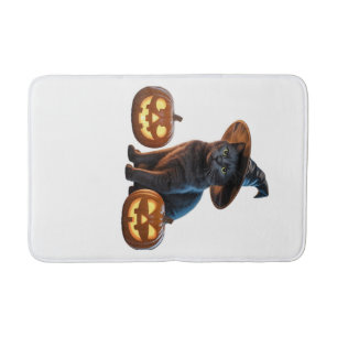 Halloween Black Cat Magic Classic T-Shirt Bath Mat