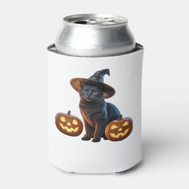 Halloween Black Cat Magic Classic T-Shirt Can Cooler (Can Front)