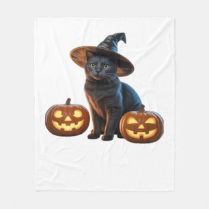 Halloween Black Cat Magic Classic T-Shirt Fleece Blanket