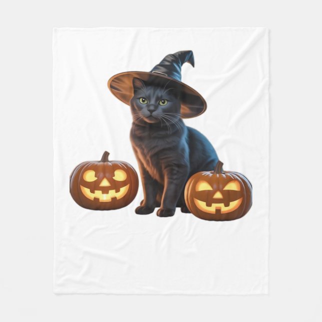 Halloween Black Cat Magic Classic T-Shirt Fleece Blanket (Front)