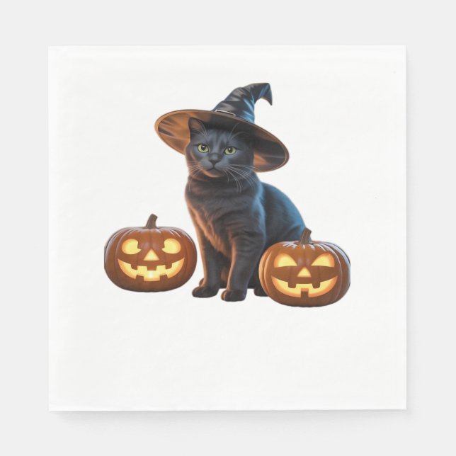 Halloween Black Cat Magic Classic T-Shirt Napkin (Front)
