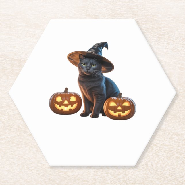 Halloween Black Cat Magic Classic T-Shirt Paper Coaster (Front)
