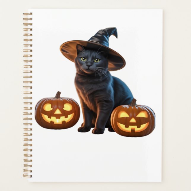 Halloween Black Cat Magic Classic T-Shirt Planner (Front)
