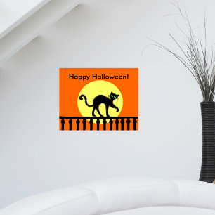 Halloween Black Cat Moon Fence Poster