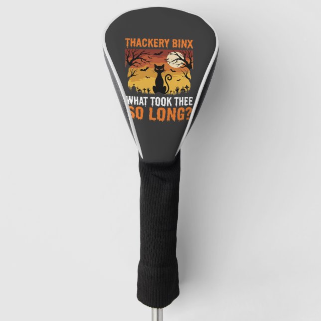 Halloween Black Cat Moon Graveyard Quote Design Golf Head Cover (Front)