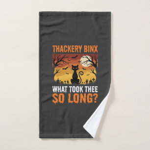 Halloween Black Cat Moon Graveyard Quote Design Hand Towel