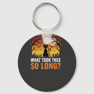 Halloween Black Cat Moon Graveyard Quote Design Key Ring