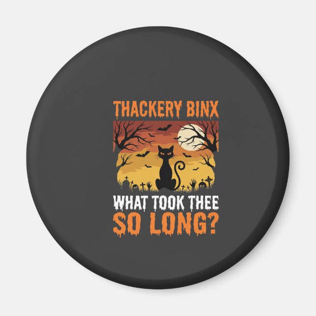 Halloween Black Cat Moon Graveyard Quote Design Magnet (Front)
