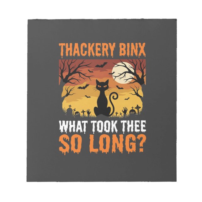 Halloween Black Cat Moon Graveyard Quote Design Notepad (Front)