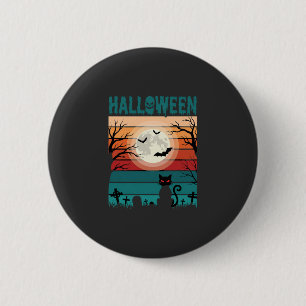 Halloween Black Cat Moon Graveyard Retro Vector De 6 Cm Round Badge