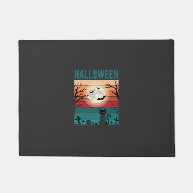 Halloween Black Cat Moon Graveyard Retro Vector De Doormat (Front)