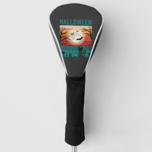 Halloween Black Cat Moon Graveyard Retro Vector De Golf Head Cover
