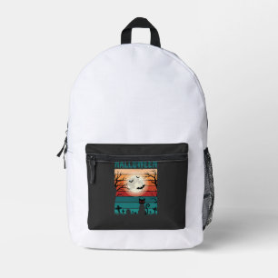 Halloween Black Cat Moon Graveyard Retro Vector De Printed Backpack