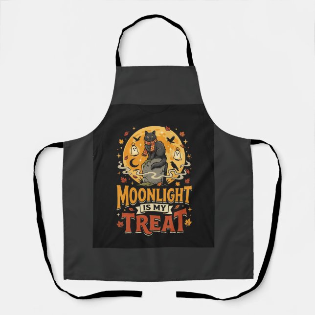 Halloween Black Cat Moon Magic Apron (Front)