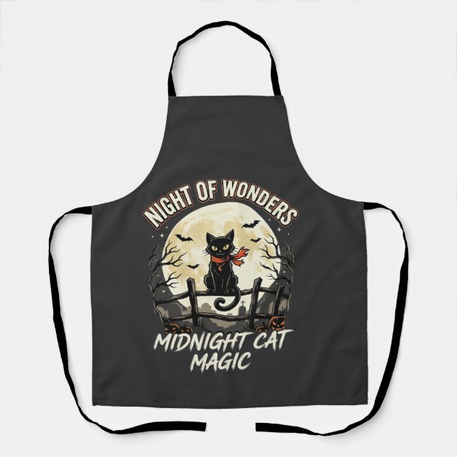 Halloween Black Cat Moonlight Apron (Front)