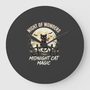 Halloween Black Cat Moonlight Large Clock