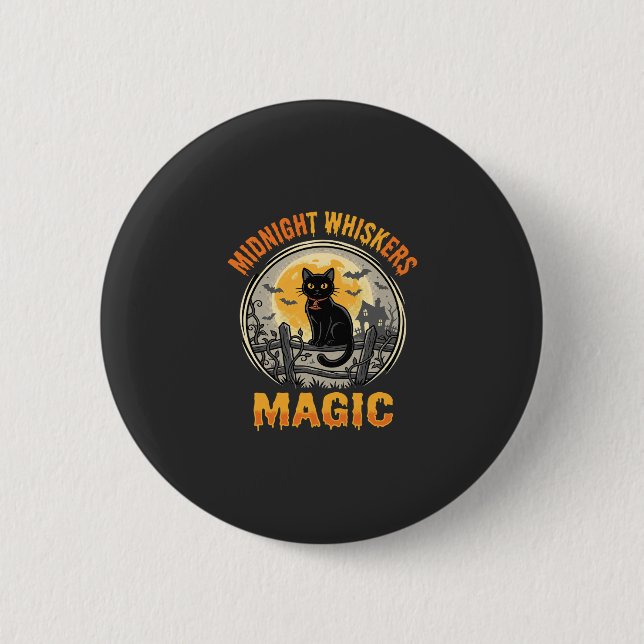 Halloween Black Cat Moonlight Magic 6 Cm Round Badge (Front)