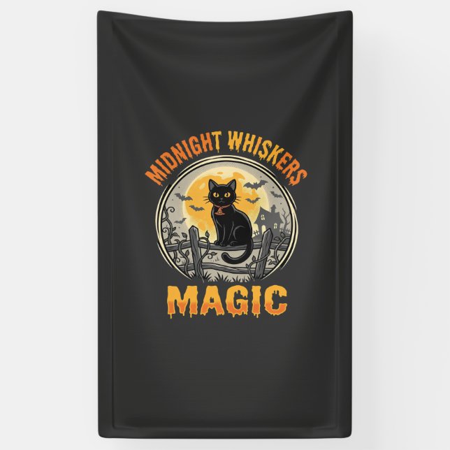 Halloween Black Cat Moonlight Magic Banner (Vertical)