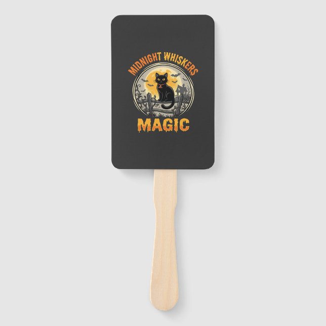Halloween Black Cat Moonlight Magic Hand Fan (Front)