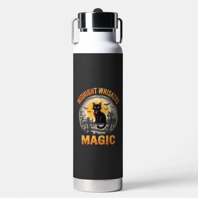 Halloween Black Cat Moonlight Magic Water Bottle (Front)