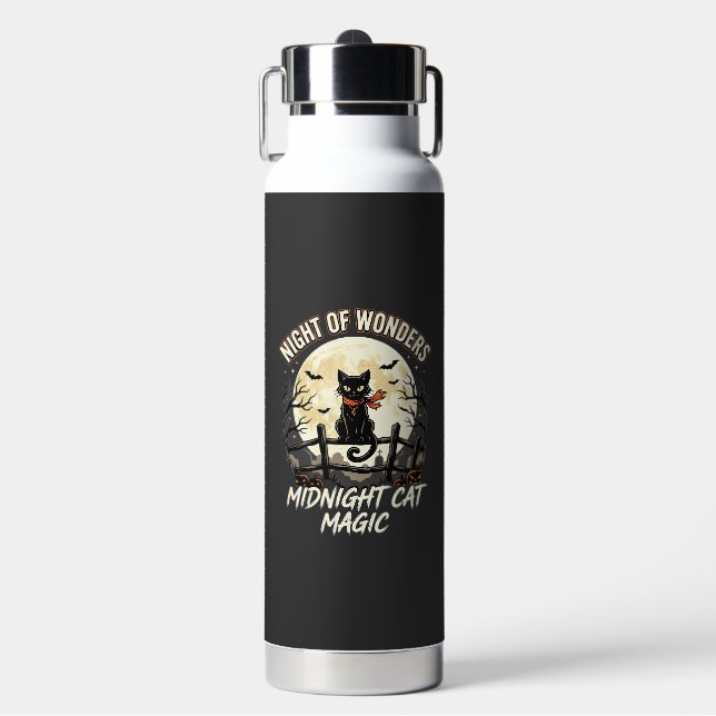 Halloween Black Cat Moonlight Water Bottle (Front)