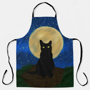 Halloween Black Cat Moonlit Silhouette Apron