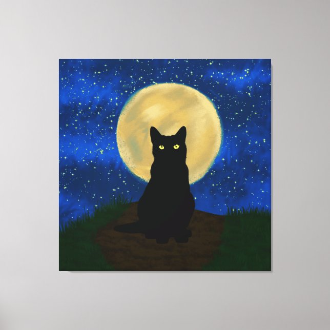 Halloween Black Cat Moonlit Silhouette  Canvas Print (Front)