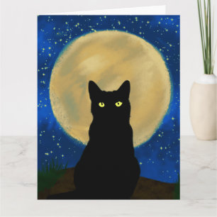 Halloween Black Cat Moonlit Silhouette  Card