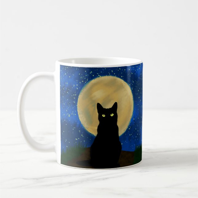Halloween Black Cat Moonlit Silhouette  Coffee Mug (Left)